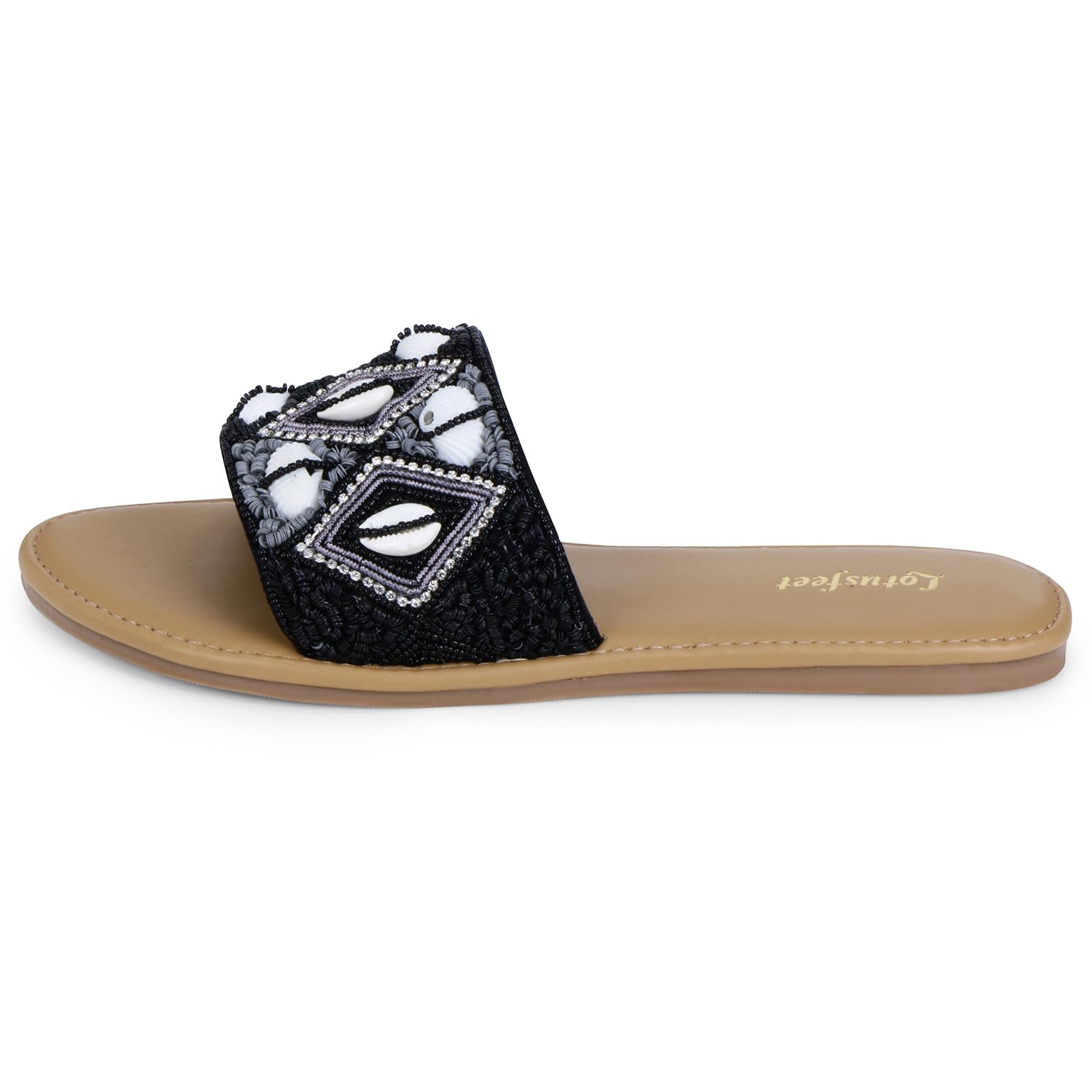 Lotusfeet Womens Flat Embroidered Slip on TC 0191