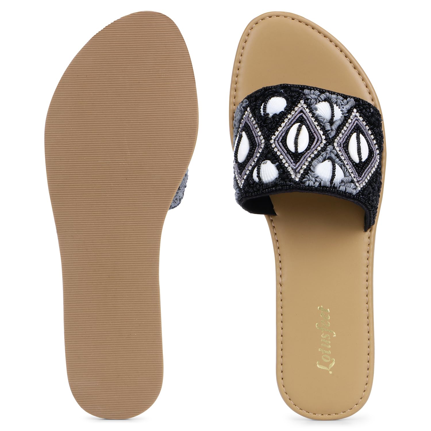 Lotusfeet Womens Flat Embroidered Slip on TC 0191
