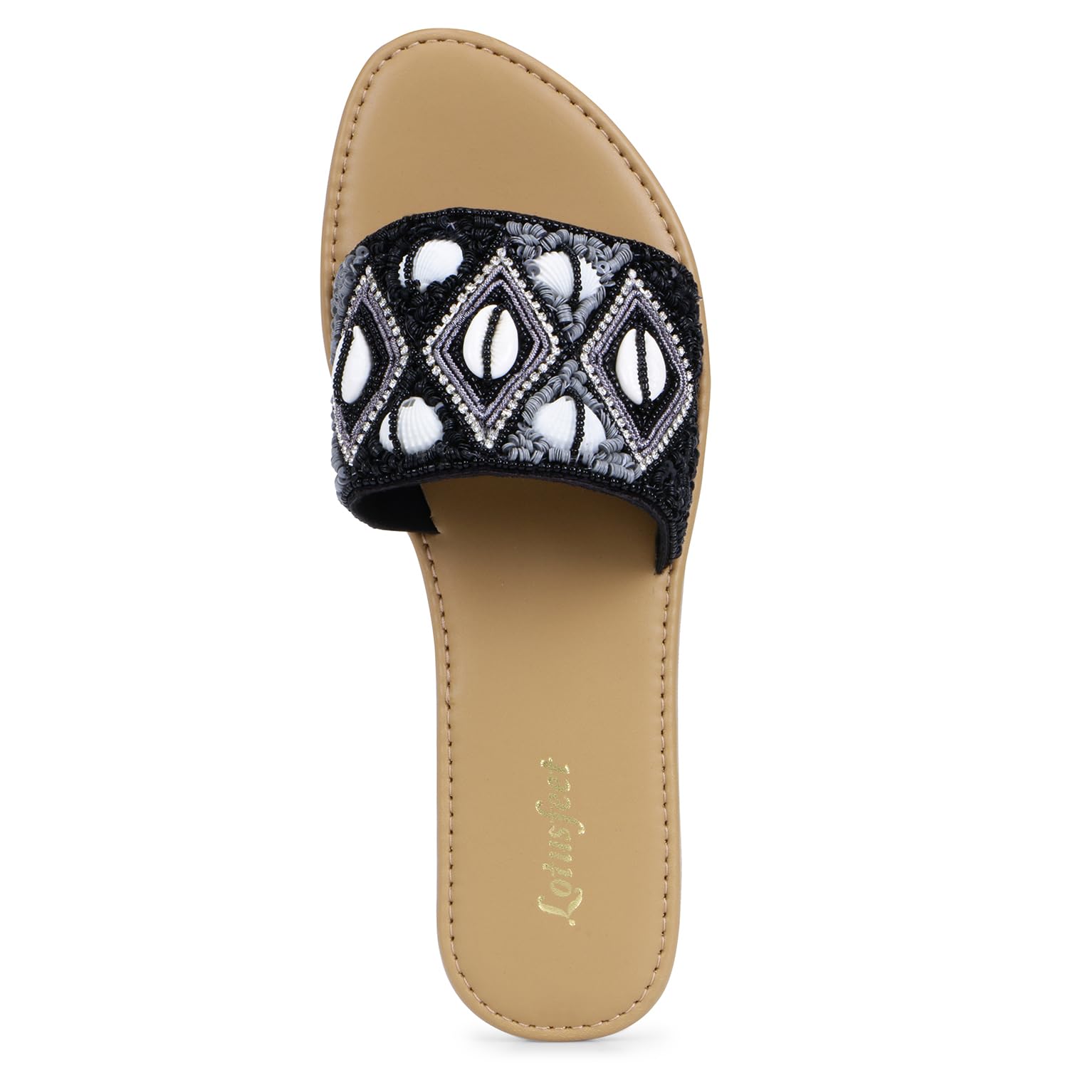 Lotusfeet Womens Flat Embroidered Slip on TC 0191