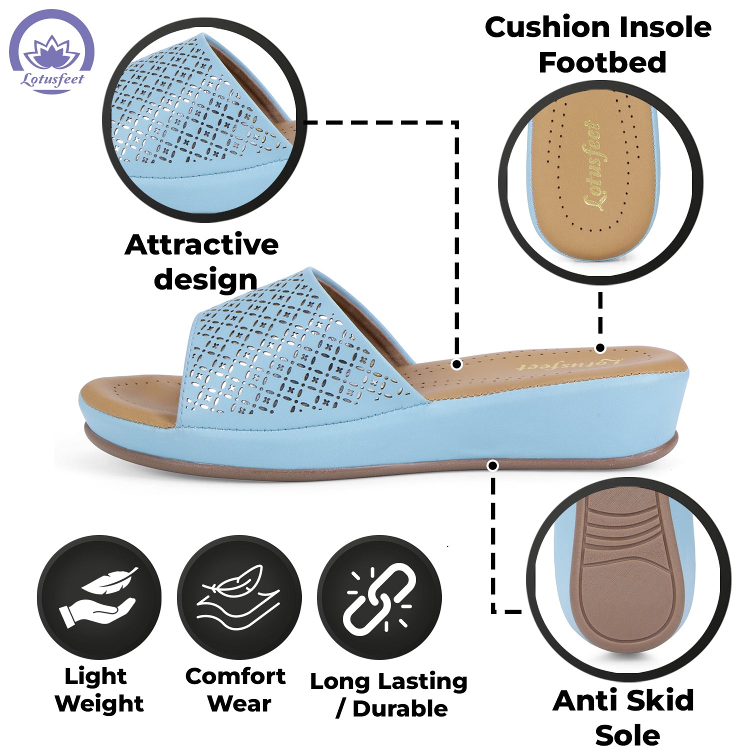 LotusFeet Women Classic Wedge Slip on Sandals TC 0107