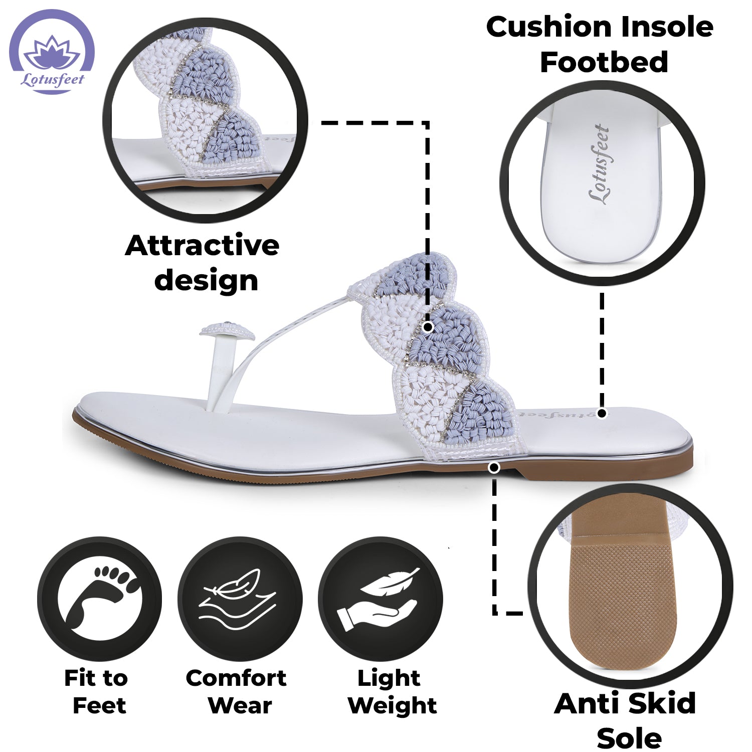 Lotusfeet Womens Flat Embroidered Wedding Sandals TC 0236
